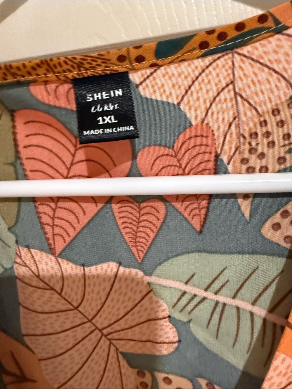 SHEIN Coral and Sage Botanical Leaf Accent Top